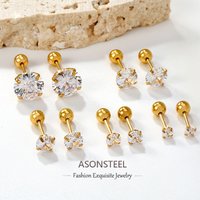 ASONSTEEL Trendy 3/4/5/6/8mm Size Surgical Stainless Steel Cubic Zirconai Stud Earrings Crystal Unisex Shiny Jewelry Accessories
