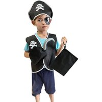 Carnival Boys Pirate Costume Cosplay Black Pirat Hat Vest Hook Eye Mask Performance Set