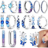 925 Sterling Silver Hoop Earring For Woman Night Sky Blue Purple Gemstone Original Earrings Fashion Jewelry Gift