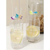 1/5PCS Marine Life Glass Straw Set,Fish/starfish/seahorse designs. For tea, coffee & cocktails.Perfect cafes & beach parties