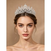Baroque Hollow-Out Full Diamond Crown, Light Luxury Bridal Wedding Crown, Evening Party Birthday Photo Shoot Dress, Diamond-Encrusted Hair Crown Headpiece