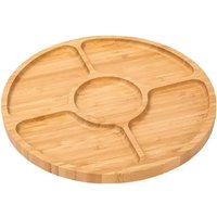 Bamboo Fruit Tray Round Five Compartment Fruit Plate for Snacks Fruits Nuts Wooden Plate with Dividers