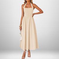 Women's Solid-Color Mid-Length Dress Elegant Sleeveless Wide-Shoulder Strap Tank-Style A-Line Dress Summer Vacation Dress