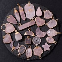 Rose Quartz Pendant Pink Crystal Heart Oval Star Stone Conector Charm For Women Jewelry Necklace Bracelet Earrings DIY 2PCS/lot