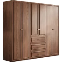 Medieval rattan door household bedroom wardrobe walnut modern simplicity 2025 new finished product assembly cabinet