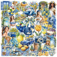 50 Pcs Watercolor Pastoral PET Clear Waterproof Stickers Decorate Suitcase Phone Guitar Piano Laptop Window Vase Beautiful Decal