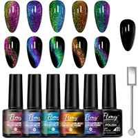 6 Farben Sternenhimmel-Effekt Magnetisches Gel-Nagellack-Set mit Soak-Off UV LED Katzenauge-Gel-Nagellack Maniküre Nail Art Kit - Magnetischer Stift
