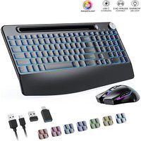 2.4G&Type-C Wireless Keyboard Mouse Combo with Wrist Rest,RGB Backlit,Silent Rechargeable Set for PC,Laptop,Window,Jiggler Mouse