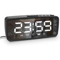 5.1'' Digital Alarm Clock Radio, Mirror Alarm Clock 3 Levels Dimmer FM Radio with Sleep Timer Adjustable Volume, Dark Mode Alarm