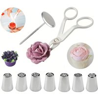 9PCS Russian Piping Tips Set - 7 Flower Nozzles with Cake Flower Scissors & Nail -Professional DIY Buttercream Decorating Tools
