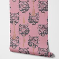 Tiger Light Pink Wallpaper Peel and Stick,Tiger Animal Design Wall Mural For Home Decoration,Self-adhesive Or Traditional Papers
