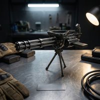 7inch Gatling Gun Figure Minigun Justin Statue Sculpture Gun Figure Metal Anime House Desk Decoration Rotating Barrel Toy Gift