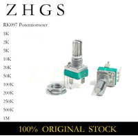 5PCS Vertical single R097 RK097 precision potentiometer with bracket, handle 15mm, no gear, 3 feet B10K 2K 5K 100K