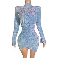 Royal Blue Sequin Birthday Party Dress Elegant Stage Performance Costume for Women Glamorous Evening Gown with Hip Wrap Design