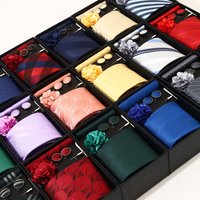 Luxurious Fashion Gift Box Men 8 cm Tie Sets Necktie Handkerchief Cufflinks Clip Brooch Set Golden Print Fit Wedding