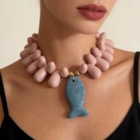 Exaggerated Simple Natural Ocean Beach Vacation Style Volcanic Stone Starfish Fish Pendant Beaded Necklace For Women M1021
