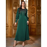 TOLEEN 2024 New Luxury Elegant Party Dress With Rhinestone And Nail Bead Decoration Women's Beaded Detail Round Neck Long Sleeve