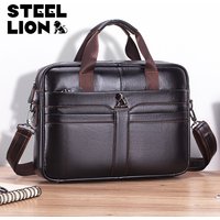 STEEL LION leather men's briefcase, large capacity business office bag, cowhide computer bag, can be carried by hand or shoulder