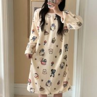 Hello Kitty Women's Winter Flannel Nightgown Long Sleeve Coral Fleece Cute Plush Warm Cozy Home Sleepwear