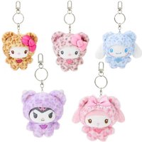 Sanrio Hello Kitty Plush Keychain Cute Leopard Print Cat Doll Bag Pendant Soft Stuffed Toy Keyring