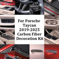 For Porsche Taycan 2019-2025 Real Carbon Fiber Decoration Kit Center Console Gear Shift Panel Sticker Interior Accessories