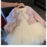 2PCS Sweet Outfits Kids Girls Princess Clothes Sets Spring Autumn Children Fashion Coat +Dress Vintage Outfits Suit