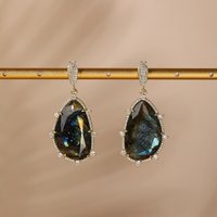 Natural Labradorite Stone Earrings Teardrop Drop Earrings Piercing Personalized Earrings Woman Jewelry accesories Boho Earrings