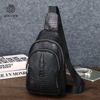 SCHLATUM 100% Genuine Leather Sport Casual Crossbody Bag for Men Shoulder Bag Black Crocodile Pattern Chest Bag