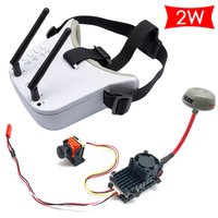 Long Range 5.8Ghz 2W FPV VTX Transmitter+CMOS 1500TVL B19 Mini FPV Camera 2.1mm with 5.8G 48CH Dual Antennas FPV Goggles Monitor
