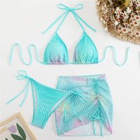 Halter String Triangle 3 Piece Bikini Set with Skirts Micro Thong Sexy Swimsuit Women 2026 Mesh Swimwear Bathing Suit Beachwear