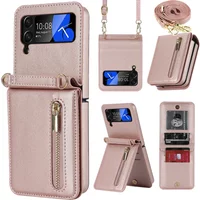 Zipper Wallet Purse Crossbody Case for Samsung Z Flip 7 6 5 4 5G Shoulder Strap Lanyard Neckstrap Cards Solt Holder Pocket Cover