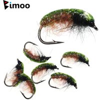 6PCS Green Back Nymphs Scud Bug Worm Flies with Barbed Hook Trout Fishing Fly Lure Bait