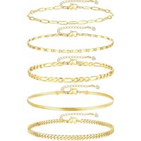 Waterproof Gold Ankle Bracelets for Women, 14k Gold Plated STAINLESS STEE Cuban Link Chain Layered Anklet Bracelet Gifts for Her