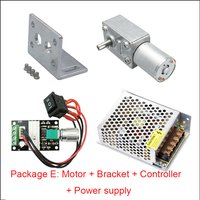 JGY370 DC 6V 12V 24V Worm Gear Reduction Motor+ Bracket+Speed+Controller+Power Supply Metal Gear Worm Turbo Gear Motor 1.2-25kg