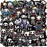 50Pcs Cartoon Animals Skeleton Skull Stickers Cute Horror DIY Stickers Scrapbooking Phone Luggage Skateboard Waterproof Decals