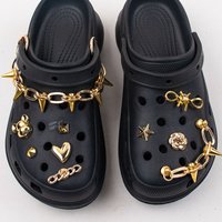 1Set Summer Fashion Shoe Charms DIY Punk Rivet Chain Alloy Flower Chain Decoration Buckle for Clogs Shoe Charm Accessories