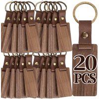 DIY Souvenir Blank Keychain Wooden PU Leather Strap Keyrings Car Pendant Handmade Keyring Jewelry Making Crafts Souvenir Gifts