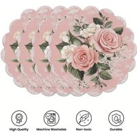 VIKAMA 4PC Lace Floral Placemat Circular Home Dining Table Afternoon Tea Party Decoration Romantic And Warm Style