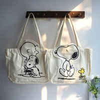 New Fashion Snoopy Women's Canvas Bag Shoulder Bag Cartoon Cute Zipper Large Capacity Tuition Bag for Female Students