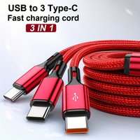 100W 3 In 1 USB Type C Fast Charge Cable Multi Ports Type C Charing Line Mobile Phone Quick Charging Data Cord For iPhone Huawei