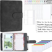2024 New PU Leather Notebook A6 Binder DIY Planner Organizer 8 Zipper Pockets 12Pcs Budget Sheet 2Pcs French Alphabet Stickers