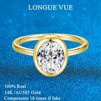 AU585 2ct Oval Cut Moissanite Ring 14K Gold Bezel Setting Lab Diamond Wedding Band for Women Fine Jewelry with Certificate