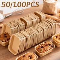 50/100pc Anti Oil Cardboard Baking Cup Rectangular Cake Bread Box with Grooved Wedding Party Cake Decor Box Baking Accessories
