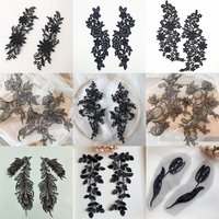1 Pair Black Embroidery Lace Flowers Patch For Clothing Dress Accessory DIY Craft Decor