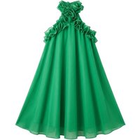 Bonboho Women's Green Chiffon Halter Mini Dress Ruffled Crisscross Neck Sleeveless Loose Flowy Swing Casual Party Dresses