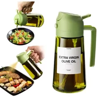 2 in 1 Olive Oil Dispenser Bottle 470ml Light-Blocking Dark Oil Sprayer for Cooking for Kitchen Dark Green Glass Oil Bottle