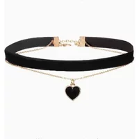 Heart Pendant Choker Clavicle Chain Necklace for Women Girls Aesthetic Gothic Multi Layer Black Peach Jewelry