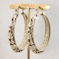Fashion Classic Design Gold Color Metal Hollow Geometry Carving Pattern Hoops Women's Earrings Jewelry