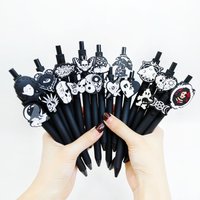 8/15PCS black series European and American funny ballpoint pen, gothic dark wind theme ballpoint pen, black ink quick-drying pen