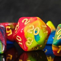 Rainbow Swirl Glitter Dice Set – Gold-Inked Polyhedral Dice Set for D&D Premium TTRPG Dice for Dungeons & Dragons